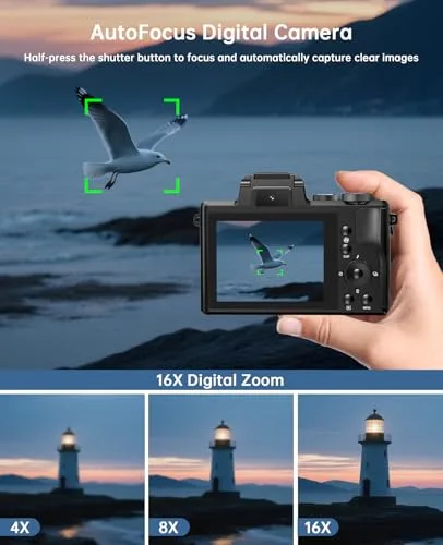 8K Digital Cameras for Photography - Autofocus 88MP WiFi Profession Camera with Dual-Lens - 16X Digital Zoom Photography Camera for YouTube with Lens Hood, Touch Screen, 2 Batteries & Charging Stand