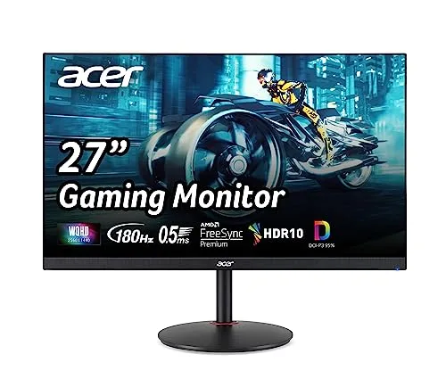 Acer Nitro 27 WQHD 2560 x 1440 PC Gaming IPS Monitor | AMD FreeSync Premium Up to 180Hz Refresh 0.5ms DCI-P3 95% 1 Display Port 1.2 & 2 HDMI 2.0 XV271U M3bmiiprx,Black