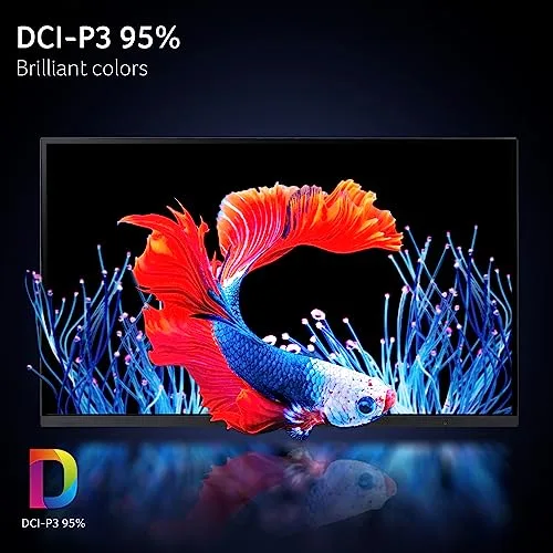 The monitor's stand demonstrating its height and tilt adjustment