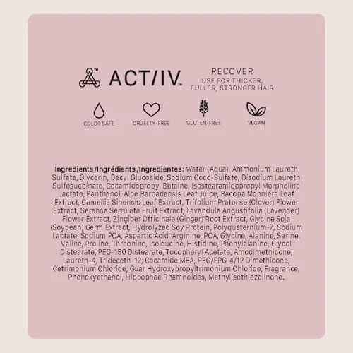 ACTIIV Recover Thickening Shampoo Treatment For Women | Supports the Appearance of Fuller, Healthier-Looking Hair, Supports Scalp Health, Plant-Based, Color-Safe, Vegan, All Hair Types