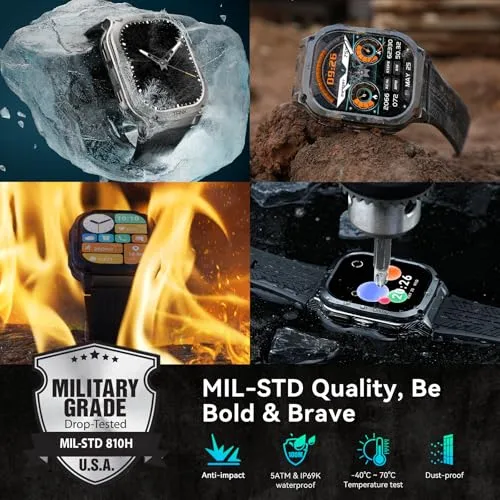 AMAZTIM Smart Watch, 60 Days Extra-Long Battery, 50M Waterproof, Rugged Military Bluetooth Call(Answer/Dial Calls), 2.0" Ultra Large HD Display, AI Voice Assistant (Shiny Black)