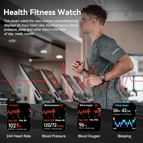 AMAZTIM Smart Watch, 60 Days Extra-Long Battery, 50M Waterproof, Rugged Military Bluetooth Call(Answer/Dial Calls), 2.0" Ultra Large HD Display, AI Voice Assistant (Shiny Black)