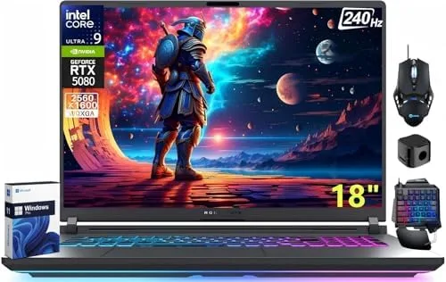 Front angle view of the ASUS ROG Strix G18 gaming laptop, showcasing its large 18-inch display and angular chassis design.