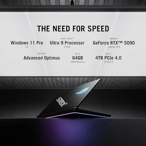 ASUS ROG Strix SCAR 18 (2025) Gaming Laptop, 18” ROG Nebula HDR 16:10 2.5K 240Hz/3ms, NVIDIA GeForce RTX 5090, Intel Core Ultra 9 275HX, 32GB DDR5, 2TB PCIe Gen 4 SSD, Wi-Fi 7, Win 11 Pro, G835LX-XS97