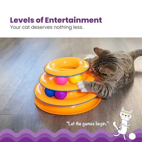 Catstages Tower of Tracks 3-Level Cat Track Toy with 6 Balls, Interactive Toy for Indoor Cats, Orange