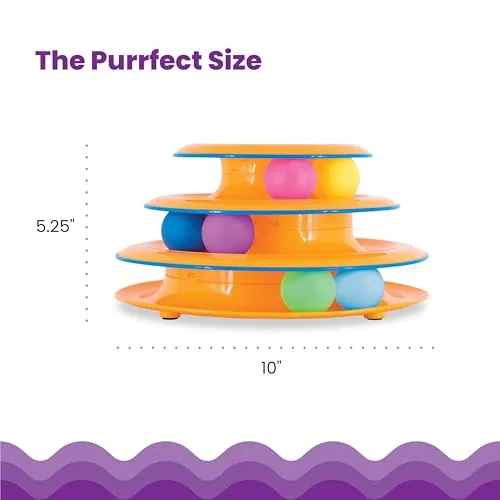 Catstages Tower of Tracks 3-Level Cat Track Toy with 6 Balls, Interactive Toy for Indoor Cats, Orange