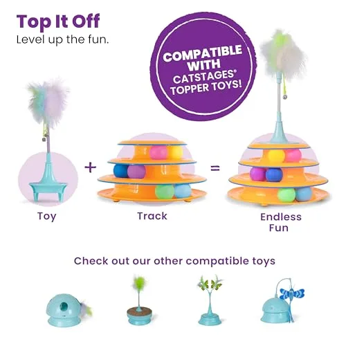 Catstages Tower of Tracks 3-Level Cat Track Toy with 6 Balls, Interactive Toy for Indoor Cats, Orange