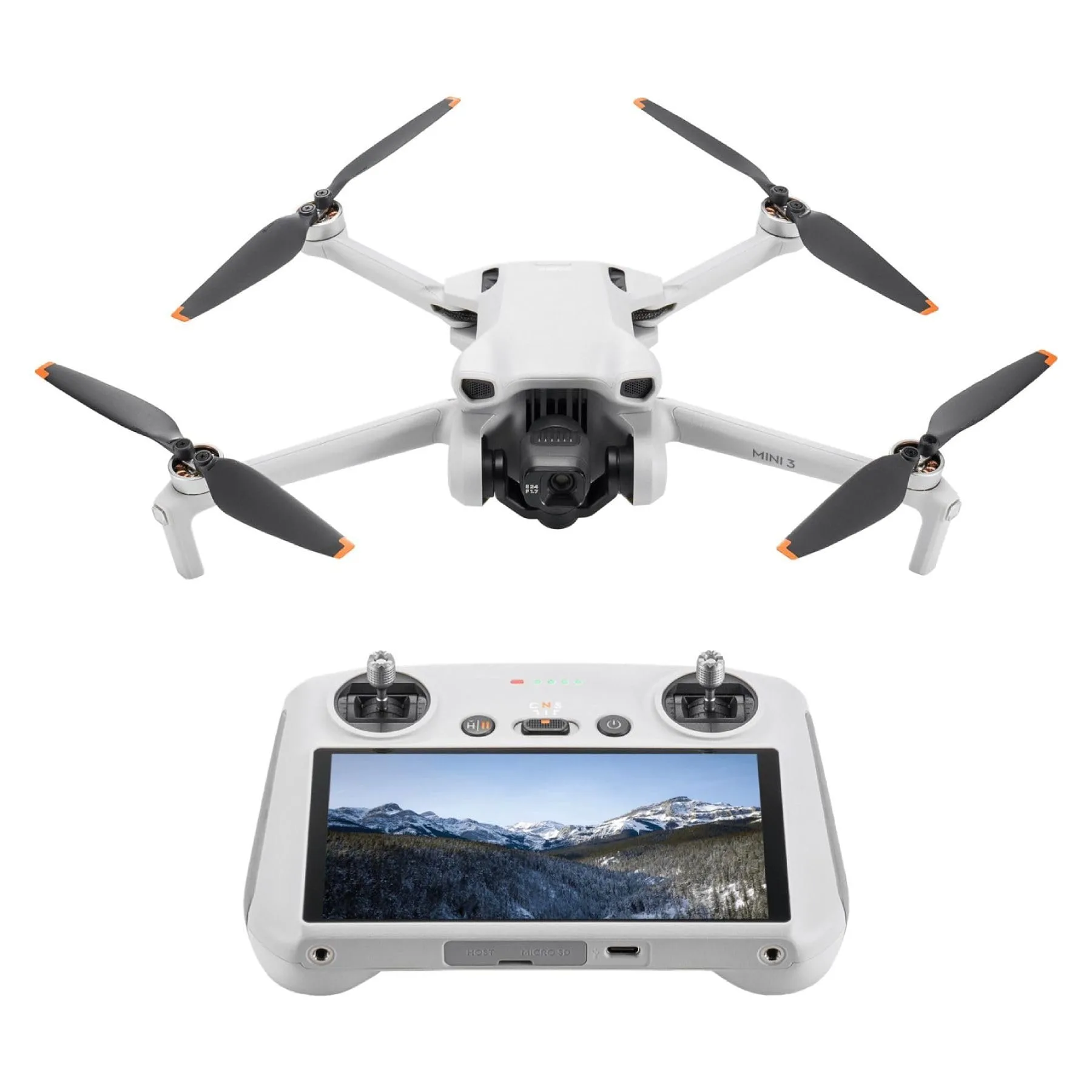 The complete DJI Mini 3 (DJI RC) kit, including the drone, controller, and accessories