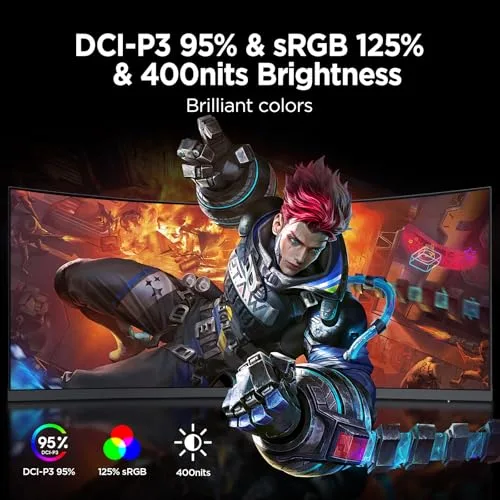 A vibrant gaming scene that highlights the monitor's wide color gamut