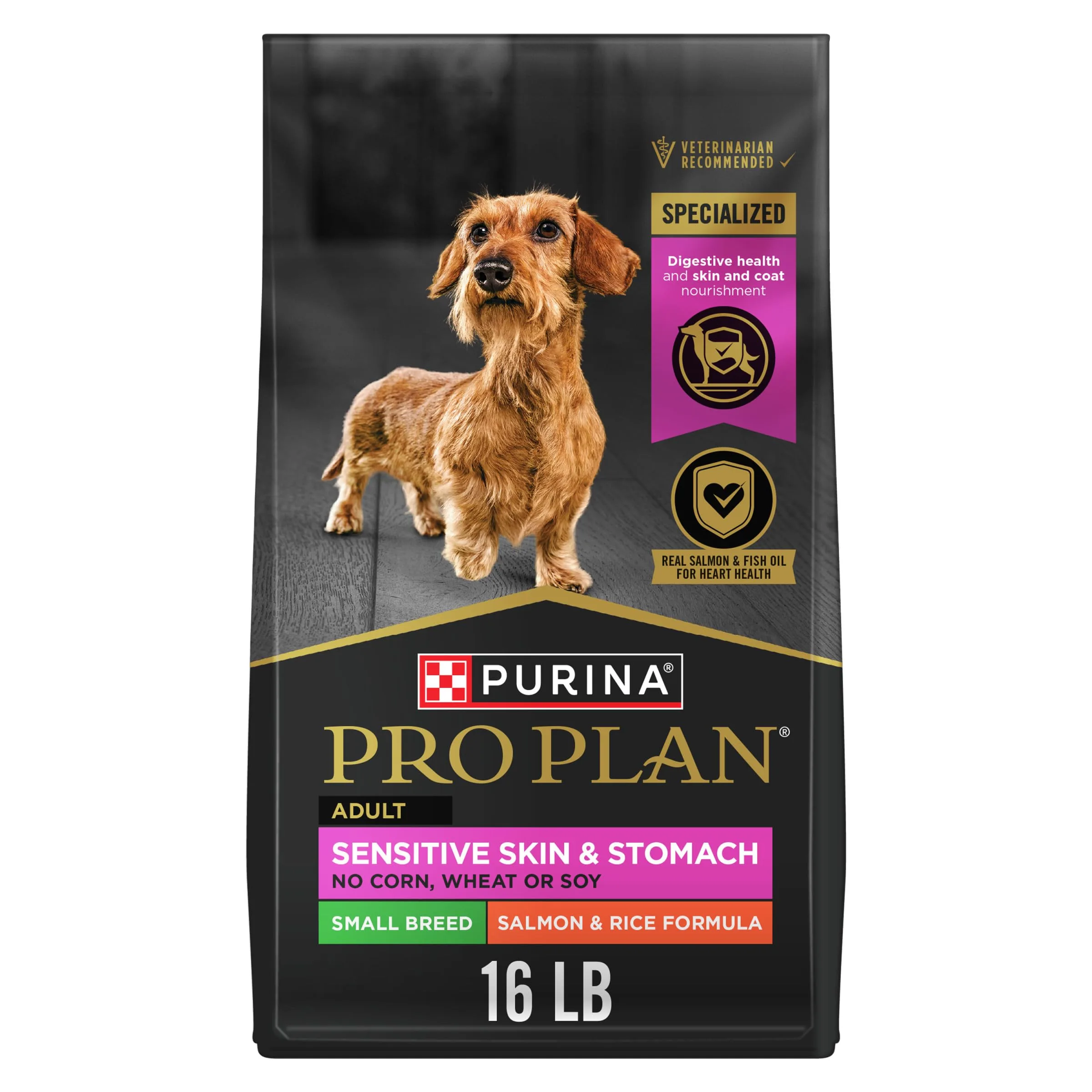 Purina Pro Plan Sensitive Skin and Stomach Dog Food Small Breed, Adult Salmon & Rice Formula - 16 lb. Bag