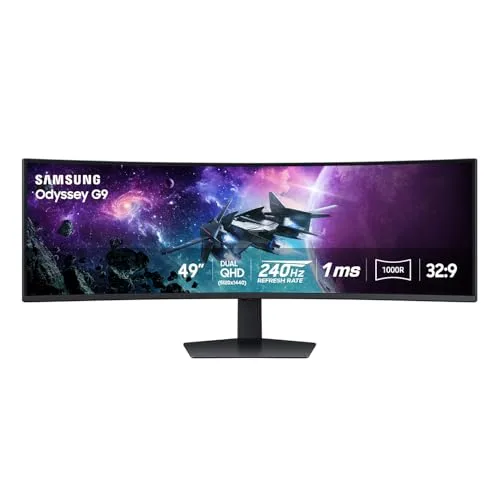 SAMSUNG 49 Odyssey G9 (G95C) Series DQHD 1000R Curved Gaming Monitor, 240Hz, 1ms(GtG), DisplayHDR 1000, AMD FreeSync Premium Pro, Eye Saver Mode, Auto Source Switch+, LS49CG950ENXZA, 2024