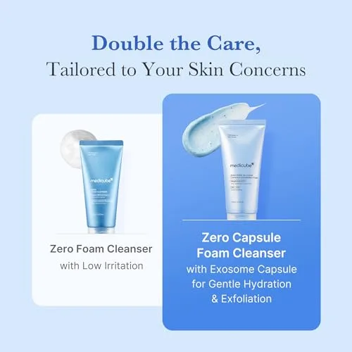 Illustration of the 2-step double cleansing routine with medicube's cleansing oil and capsule foam cleanser