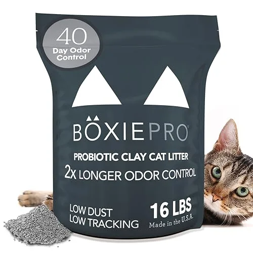 Boxie Probiotic Cat Litter, 40 Day Odor Control, Clumping Clay Kitty Litter, Odor Eliminating Probiotics, Dust-Free, No Fragrances No Fillers, 16 lb