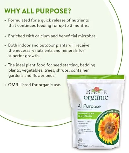 Burpee Natural Purpose Granular 4-Lb Organic Food for Growing Strong Plants | Good for Vegetable Garden, Flower Garden & Seed Starting, 4 lb, 4lb. Bag