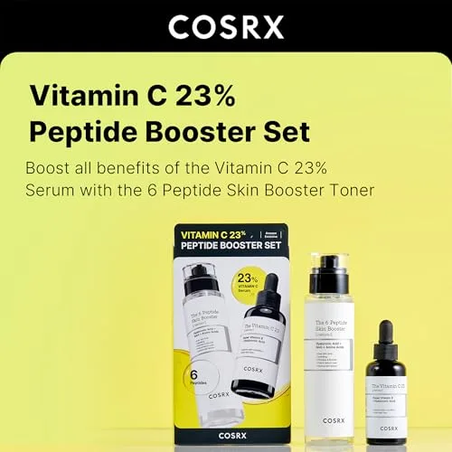 Image of the COSRX 6 Peptides Skin Booster Toner Serum highlighting its benefits for elasticity and fine lines