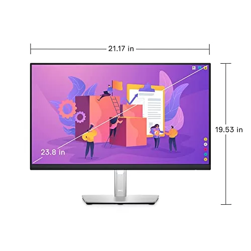 The Dell monitor shown in a 90-degree pivot (portrait) orientation
