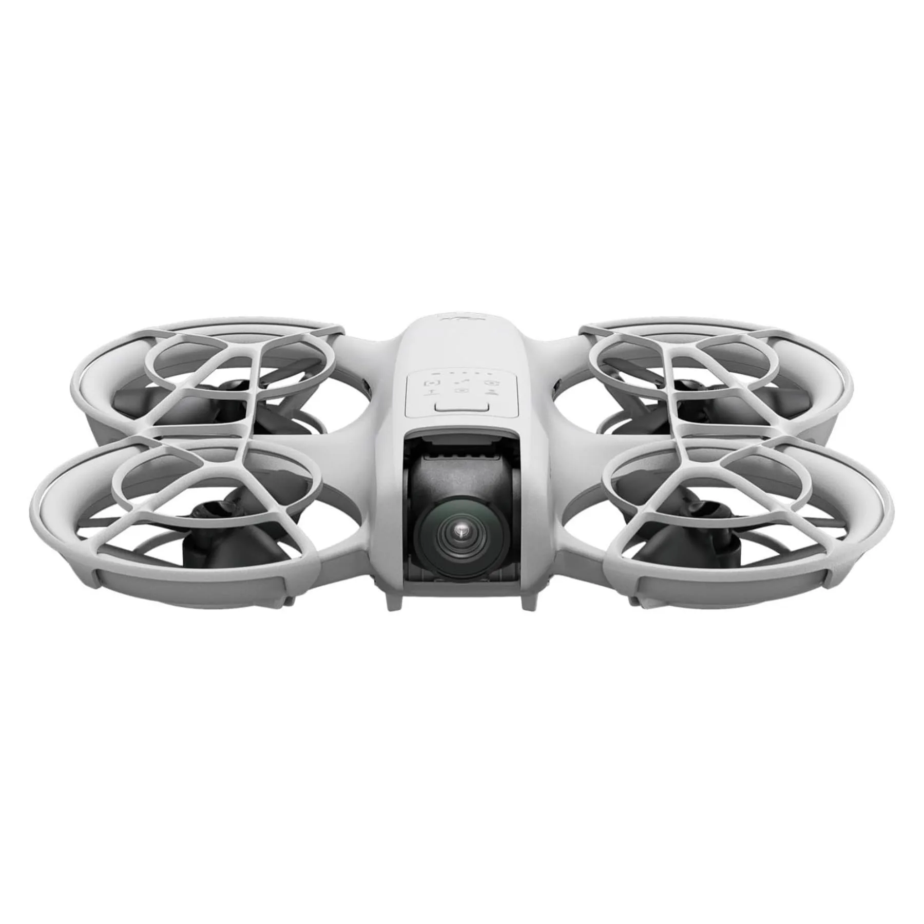 A detailed view of the full-coverage propeller guards on the DJI Neo