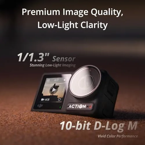 DJI Osmo Action 4 Standard Combo, 4K/120fps Waterproof Action Camera with a 1/1.3-Inch Sensor, Stunning Low-Light Imaging,10-bit & D-Log M Color Performance, Long-Lasting 160 Mins, Outdoor Camera