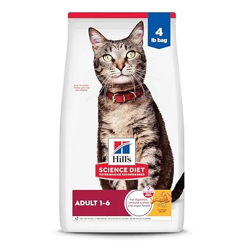 Hill's Science Diet Adult 1-6, Adult 1-6 Premium Nutrition, Dry Cat Food, Chicken Recipe, 4 lb Bag