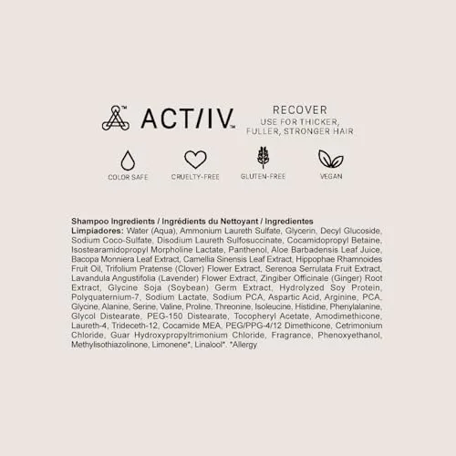 ACTIIV Recover Thickening Shampoo Treatment For Women | Supports the Appearance of Fuller, Healthier-Looking Hair, Supports Scalp Health, Plant-Based, Color-Safe, Vegan, All Hair Types