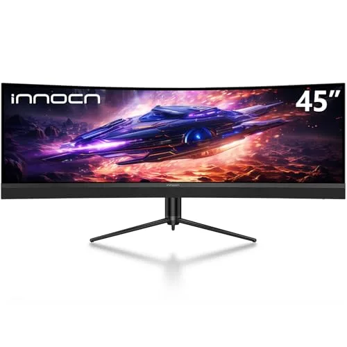 INNOCN 45C1R 45 Inch 5120 x 1440p Ultrawide Curved Gaming Monitor, R1500, HDR400, USB Type-C Power Delivery, PIP/PBP, Built-in Speaker, Height Adjustable, Black