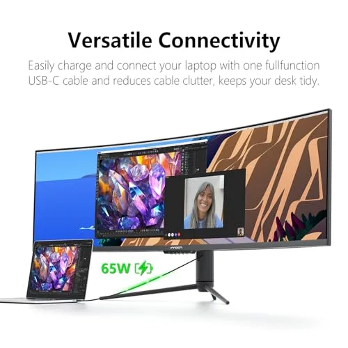 A panoramic gaming scene displayed on the 49-inch ultrawide screen