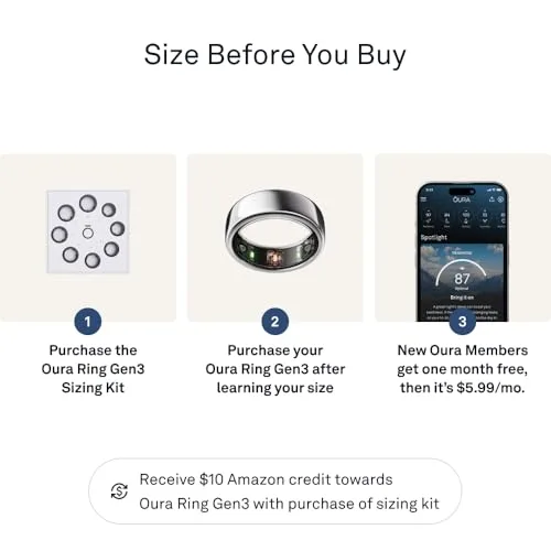 Oura Ring Gen3 Horizon - Silver - Size 11 - Smart Ring - Size First with Oura Ring Gen3 Sizing Kit - Sleep Tracking Wearable - Heart Rate - Fitness Tracker - 5-7 Days Battery Life