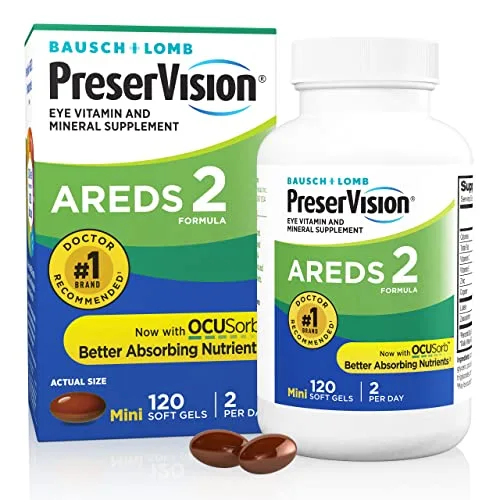 PreserVision AREDS 2 Eye Vitamins, #1 Eye Doctor Recommended Brand, Lutein and Zeaxanthin Supplement with Vitamin C, Vitamin E, Zinc, and Copper, 120 Softgels (Minigels)