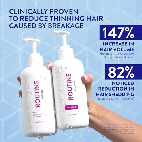 Routine Wellness Anti-Thinning Shampoo and Conditioner Set for Thinning Hair - Biotin DHT Blocker Women & Men - Color Safe Shampoo for Hair Loss & Healthier Hair - Rose Hips (Pack of 2)