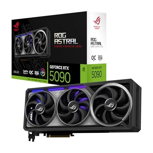 ASUS ROG Astral GeForce RTX™ 5090 OC Edition Gaming Graphics Card (PCIe® 5.0, 32GB GDDR7, HDMI®/DP 2.1, 3.8-Slot, 4-Fan Design, Axial-tech Fans, Patented Vapor Chamber, Phase-Change GPU Thermal pad)