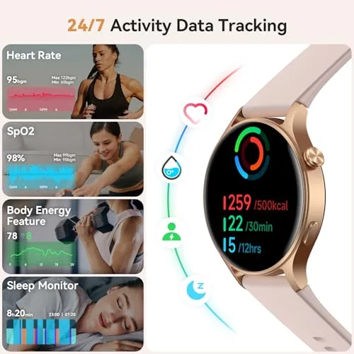 Smart Watch for Women, 1.32'' AMOLED Ultra-Clear Screen Activity Trackers with Heart Rate/Sleep/SpO2 Monitor, Smartwatch for iPhone/Samsung/Android, 110+ Sport Modes, 3ATM Waterproof Fitness Watch