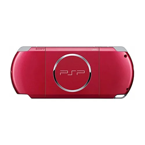 The back of the red Sony PSP 3000, showing the UMD drive door