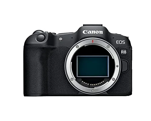 Canon EOS R8 Mirrorless Camera Body, Full‑Frame CMOS Sensor, 24.2 Megapixels, 4K 60p Video, Dual Pixel Autofocus II, Lightweight Camera for Content Creation, Photography and Vlogging, Black