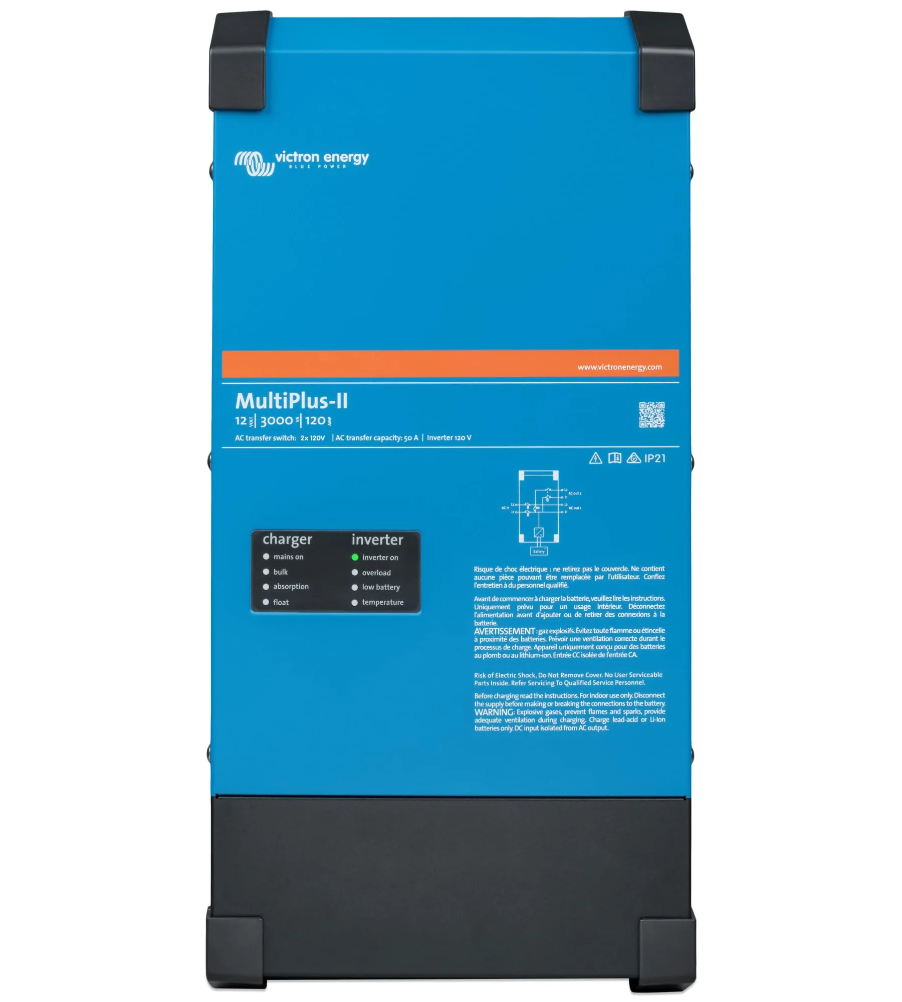 Victron Energy MultiPlus-II - Power Inverter - 2X Pure Sine Wave Inverter Charger for 120 amp Battery - with PowerAssist Technology - 3000VA 12-Volt