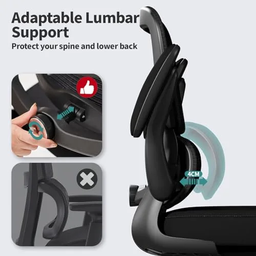 TRALT Office Chair - Ergonomic Desk Chair with Adjustable Lumbar Support, Mesh Computer Chair, Executive Chairs for Home Office Comfortable Lumbar Support (Black)