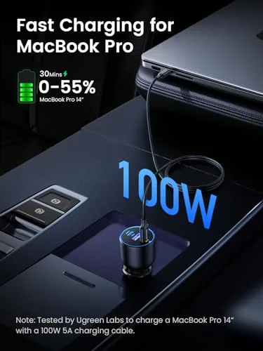 UGREEN 130W USB C Car Charger, Type C Car Charger Adapter Compatible with iPhone 17 17 Air 17 Pro 17 Pro Max 16 16 Plus 16 Pro 16 Pro Max 15 14 13 12, Galaxy S24 S23 Ultra, iPad, MacBook, and More