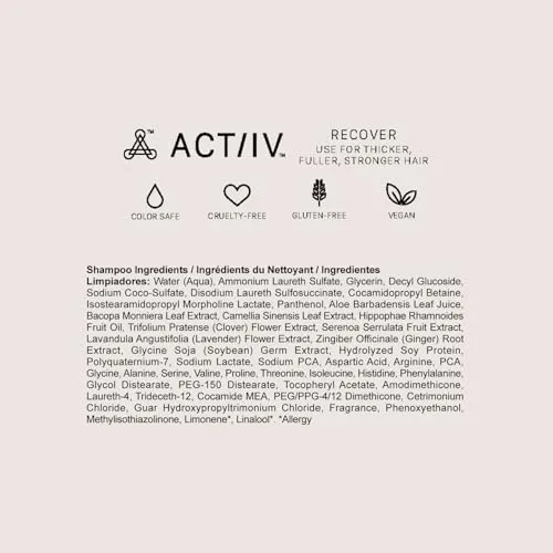 ACTIIV Recover Thickening Shampoo Treatment For Men | Supports the Appearance of Fuller, Healthier-Looking Hair, Supports Scalp Health, Plant-Based, Color-Safe, Vegan,All Hair Types