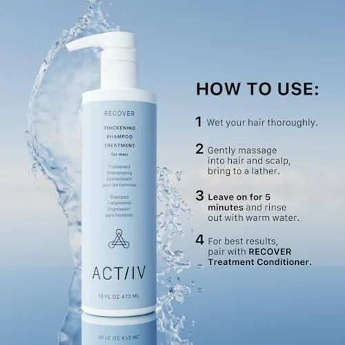 ACTIIV Recover Thickening Shampoo Treatment For Men | Supports the Appearance of Fuller, Healthier-Looking Hair, Supports Scalp Health, Plant-Based, Color-Safe, Vegan,All Hair Types