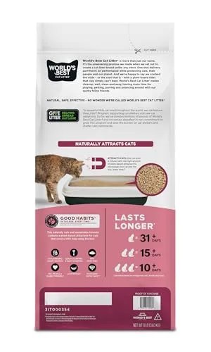WORLD'S BEST CAT LITTER Good Habits Cat Attract Litter | Natural Plant-Based Attractant | Multicat Flushable Corn Litter | Unscented Odor Control | Low Tracking & Lightweight | Made in USA 8lb Bag