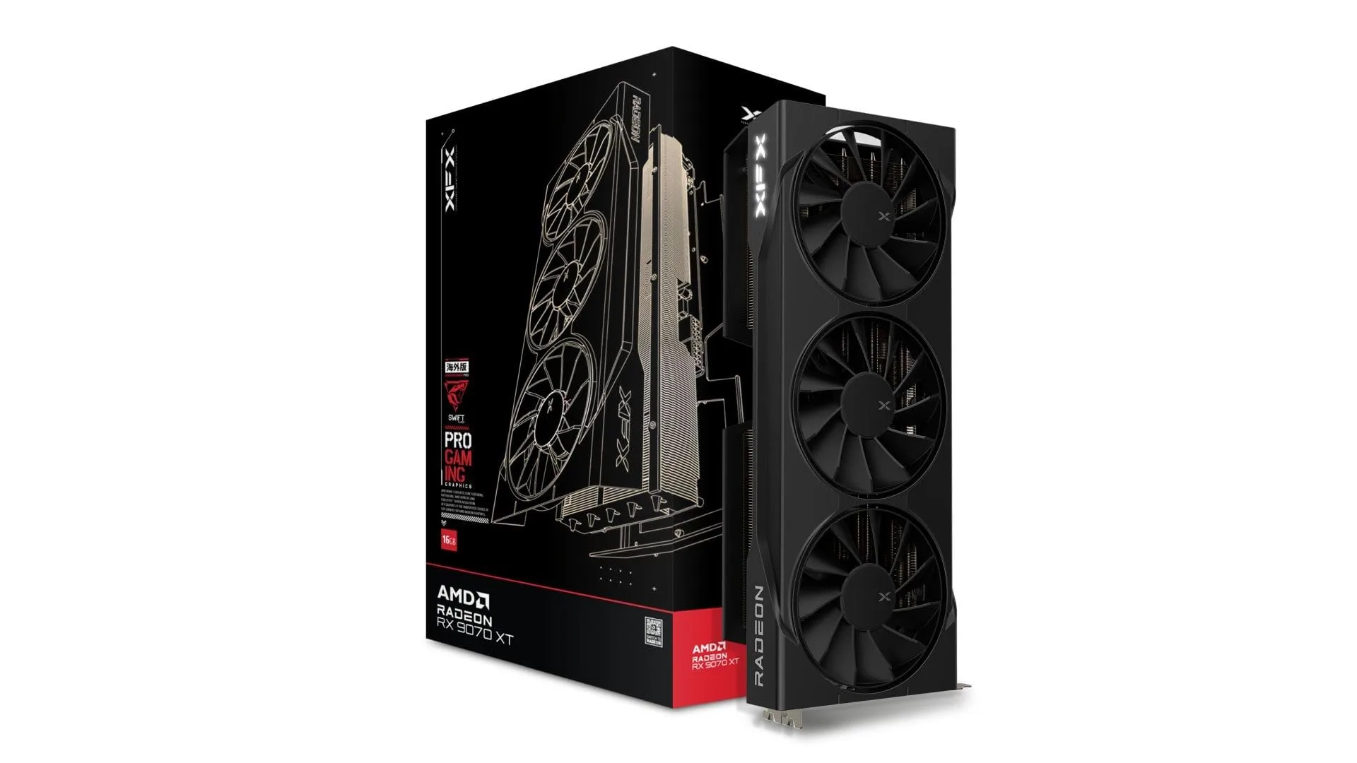 XFX Swift AMD Radeon RX 9070XT Triple Fan Gaming Edition with 16GB GDDR6 HDMI 3xDP, AMD RDNA 4 RX-97TSWF3BA