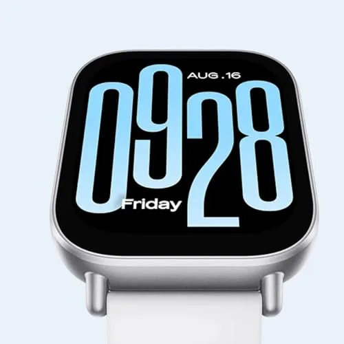 Close-up of the Xiaomi Redmi Watch 5 Active's 2.0-inch LCD display showing a watch face