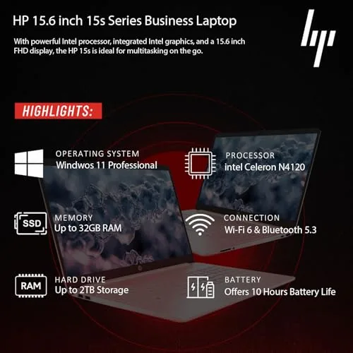 HP 2026 New Generation 15.6'' Business Laptop Included with Microsoft Office, Intel Powerful Processor, 16GB RAM, 256GB SSD, Ultra Quiet Design, Long Battery Life, Bluetooth 5, Wi-Fi 6, Windows 11-Pro