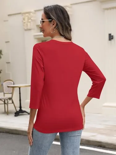 Minetom Women's V Neck 3/4 Sleeve Tops Casual Shirts Basic Summer Tees