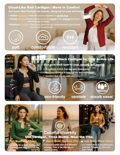 a.Jesdani Women's Button Down Crew Neck Long Sleeve Soft Knit Cardigan Sweaters