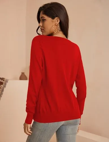 a.Jesdani Women's Button Down Crew Neck Long Sleeve Soft Knit Cardigan Sweaters