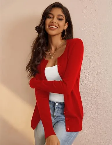 a.Jesdani Women's Button Down Crew Neck Long Sleeve Soft Knit Cardigan Sweaters