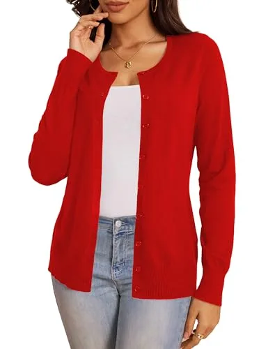 a.Jesdani Women's Button Down Crew Neck Long Sleeve Soft Knit Cardigan Sweaters