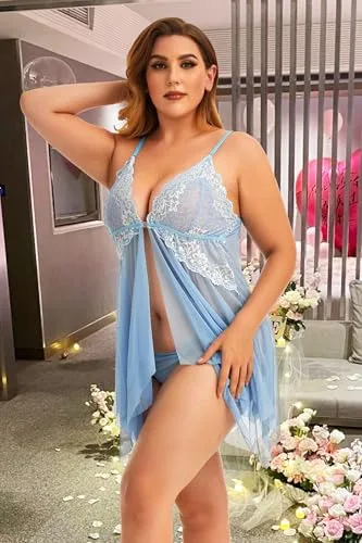 ADOREJOY Women Lingerie Babydoll Front Closure Mesh Lace Chemise Sleepwear Nightie