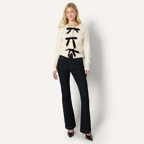 Amazon Essentials (Demi's Pick) Women's Regular-Fit Long-Sleeve Tie Front Cardigan with Bows