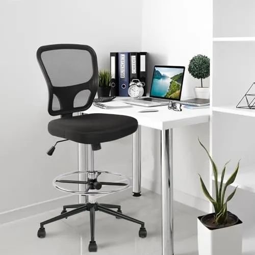 Armless design allows for space saving storage under desks